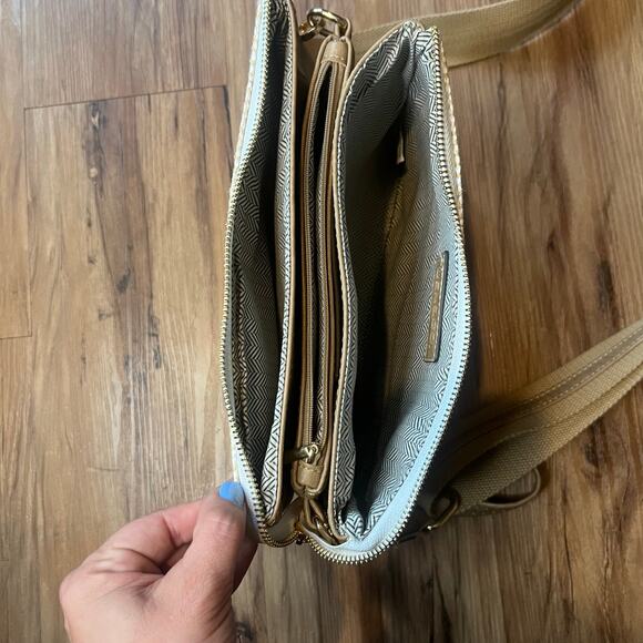 Cream Tan White Jen & Co Diamond Cross Body Wristlet Bag Purse - Picture 14 of 16